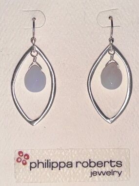 Philippa Roberts Silver Teardrop Hoop Earrings with Pale Blue Chalcedony